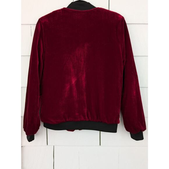 Forever 21 Women's S Red Velvet Bomber Jacket Y2K Streetwear McBling Retro Glam - Picture 10 of 14